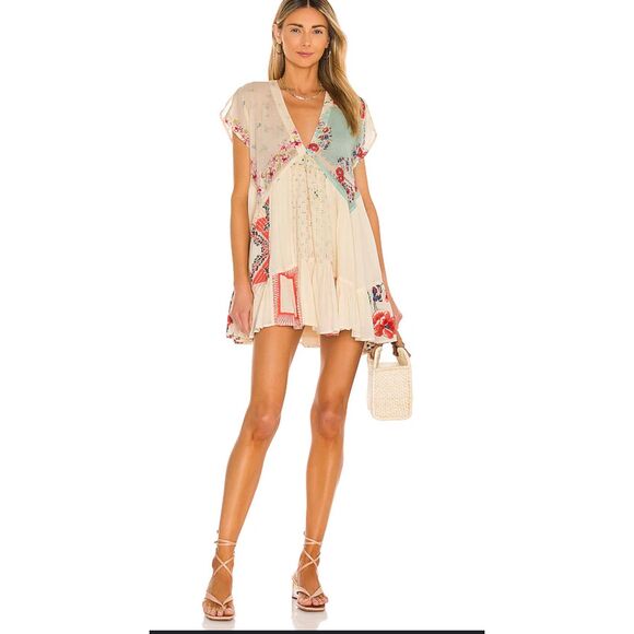 Free people Small Mended With Scarves Mini Dress tunic boho hippie festival - Picture 1 of 10